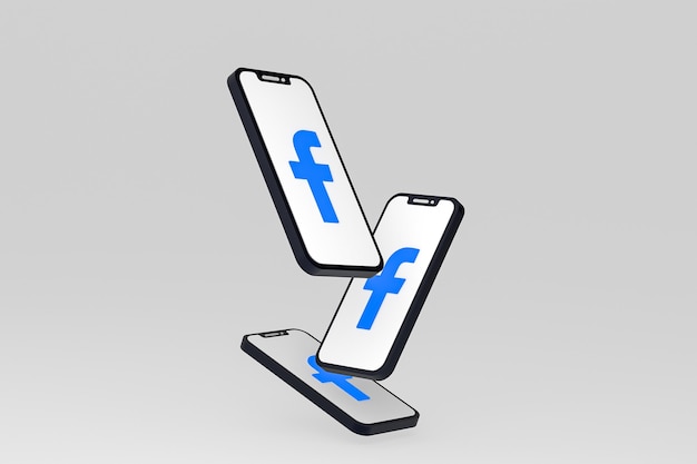 Icono de Facebook en la pantalla de los teléfonos móviles 3D Render