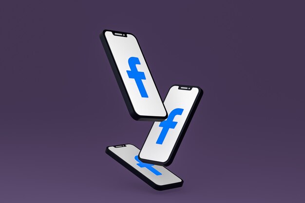 Icono de Facebook en la pantalla de los teléfonos móviles 3D Render