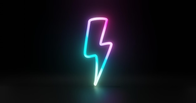 Icono de flash de luz de neón para la representación 3D de la imagen