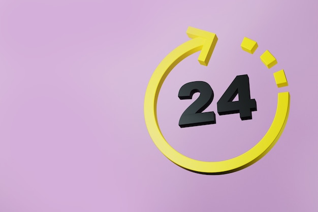 Icono de flecha abierto las 24 horas durante todo el día ilustración 3d