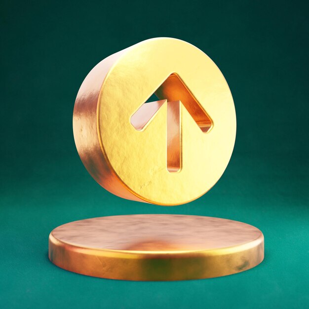 Icono de flecha hacia arriba del círculo. Fortuna Gold Arrow Circle Up símbolo con fondo verde Tidewater. 3D prestados icono de redes sociales.