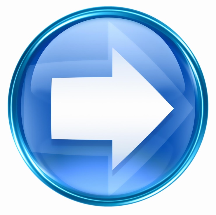 Icono de la flecha derecha azul aislado en blanco