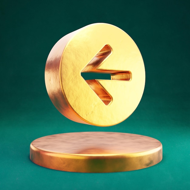 Icono de flecha hacia la izquierda del círculo. Símbolo de Fortuna Gold Arrow Circle Left con fondo Tidewater Green. 3D prestados icono de redes sociales.