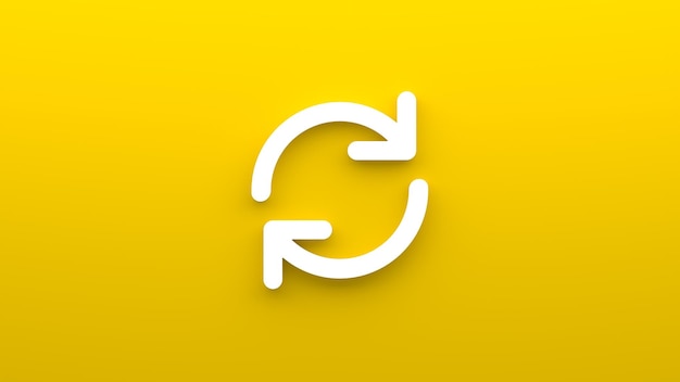 Icono de flecha minimalista en un círculo ciclicidad Representación 3d de un icono plano sobre un fondo amarillo