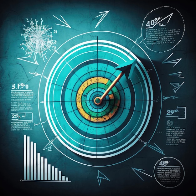 Icono de flecha que golpea el centro del objetivo de la dianaEstablecimiento de objetivos comerciales y conceptos enfocados