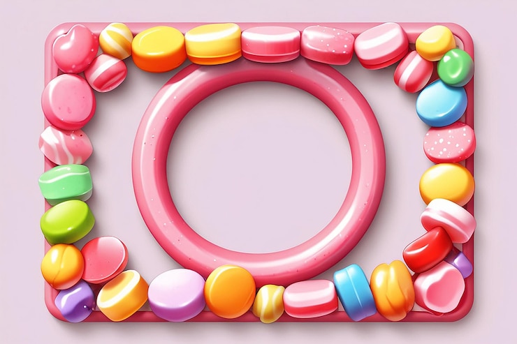 Foto el icono de fondo del marco de los caramelos 3d realistas