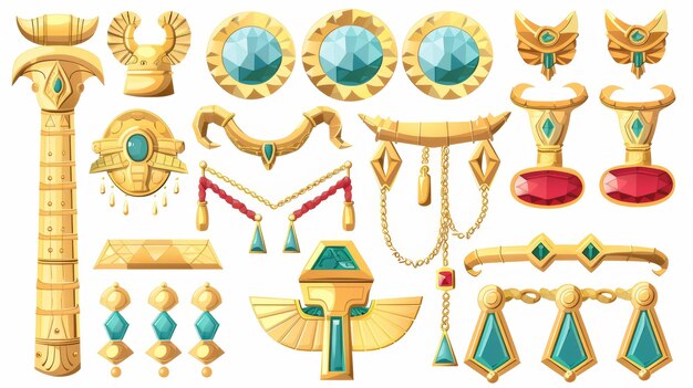 Foto icono de frontera y divisor para un juego ilustración moderna de tesoro del antiguo egipto marco activo hecho de oro con piedras preciosas rojas y turquesas adorno de oro y joyas para un faraón