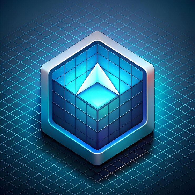 Foto un icono futurista en 3d azul y blanco con un elegante marco metálico