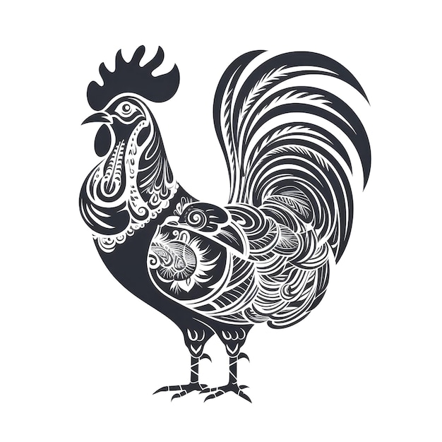 Icono de gallo adornado retrato de gallo horóscopo chino aislado símbolo de gallo mínimo en fondo blanco ilustración generativa de IA