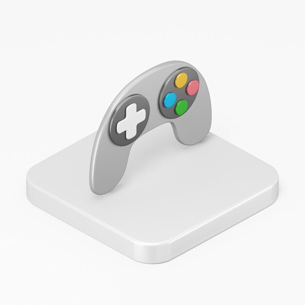Icono de gamepad gris con botones multicolores en la interfaz de renderizado 3d elemento ui ux