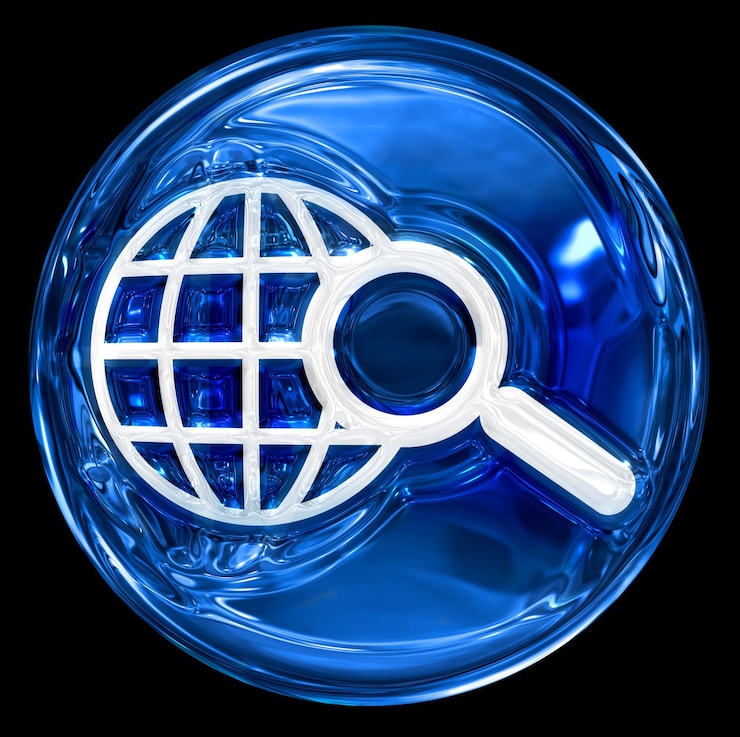 Foto icono del globo y la lupa azul