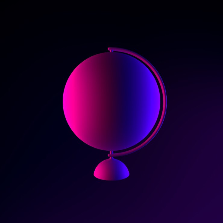 Foto icono de globo minimalista de neón. elemento de interfaz de usuario de interfaz de renderizado 3d. símbolo oscuro que brilla intensamente.