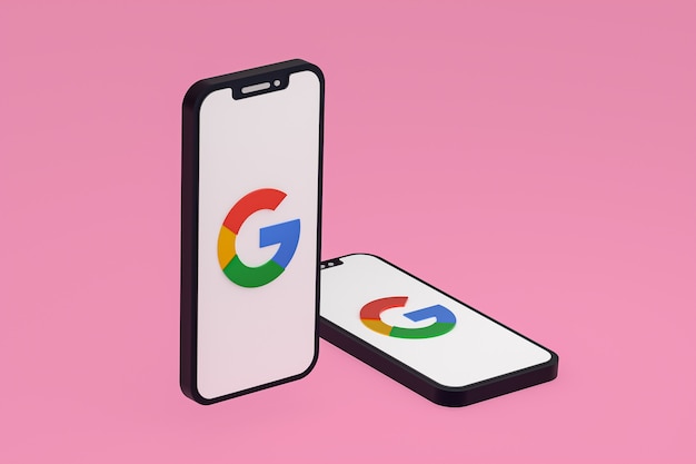 Icono de Google en la pantalla de renderizado 3d de teléfonos móviles