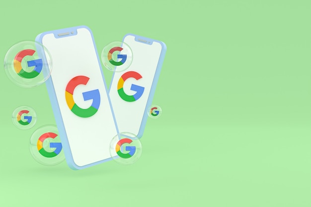 Icono de Google en la pantalla de renderizado 3d de teléfonos móviles