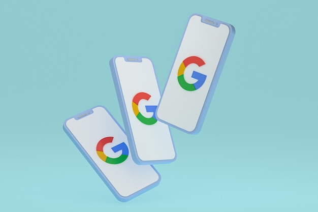 Icono de Google en la pantalla de renderizado 3d de teléfonos móviles