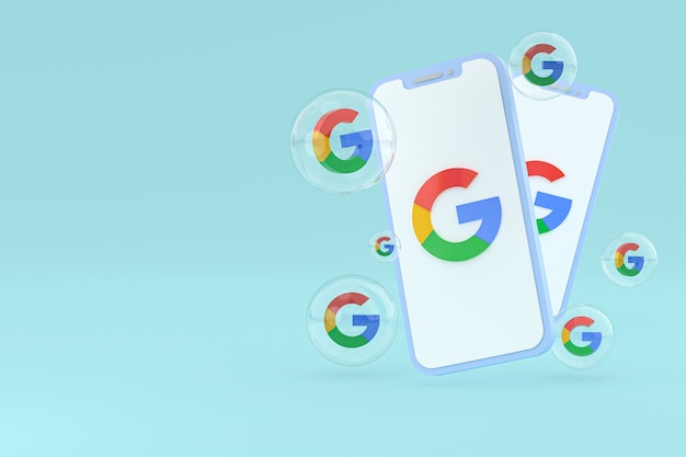 Icono de Google en la pantalla del teléfono inteligente o teléfono móvil 3D Render