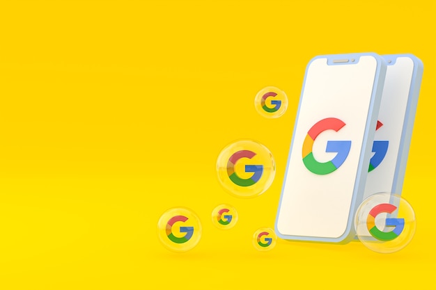 Icono de Google en la pantalla del teléfono inteligente o teléfono móvil 3D Render