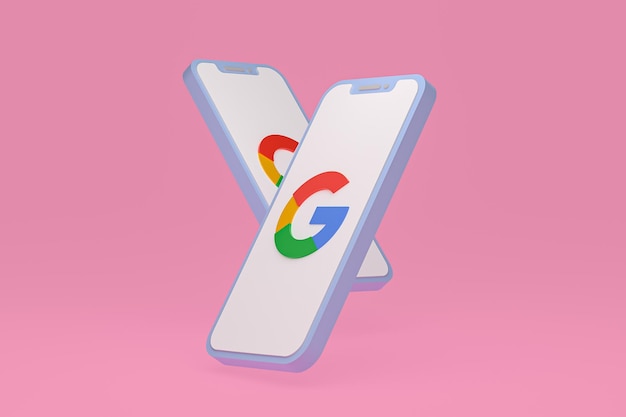 Foto icono de google en la pantalla del teléfono inteligente o teléfono móvil 3d render