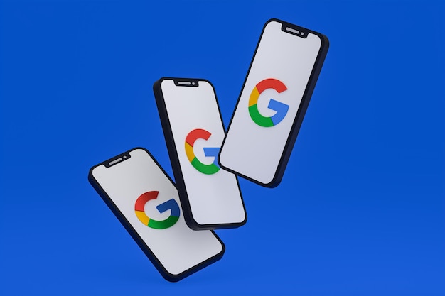 Icono de Google en la pantalla del teléfono inteligente o teléfono móvil 3D Render