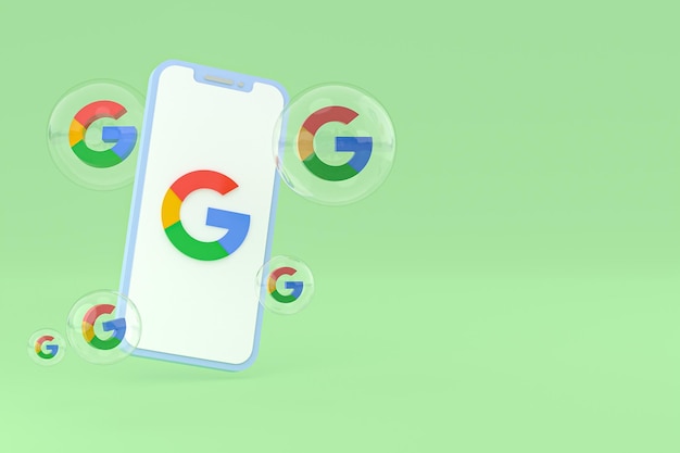 Icono de Google en la pantalla del teléfono inteligente o teléfono móvil 3D Render