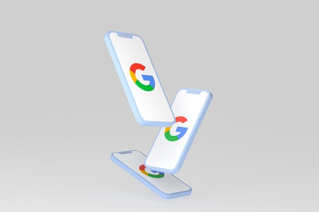 Icono de Google en la pantalla del teléfono inteligente o teléfono móvil render 3d