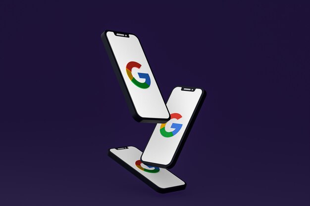 Icono de Google en la pantalla del teléfono inteligente o teléfono móvil render 3d