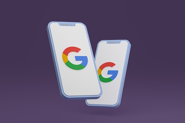 Icono de Google en la pantalla del teléfono inteligente o teléfono móvil render 3d