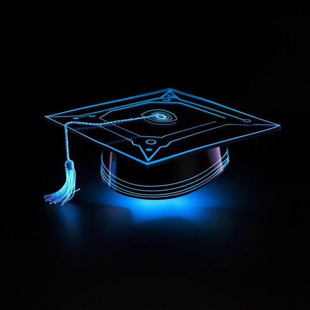 Un icono de gorra de graduación de neón en un fondo negro