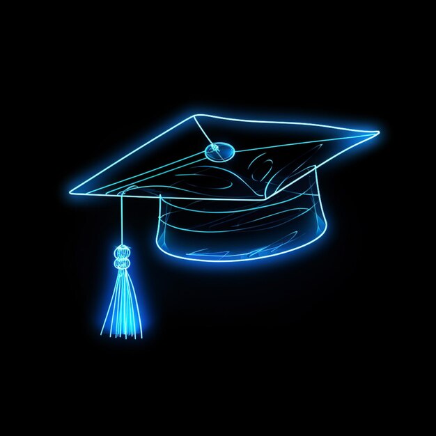 Un icono de gorra de graduación de neón en un fondo negro