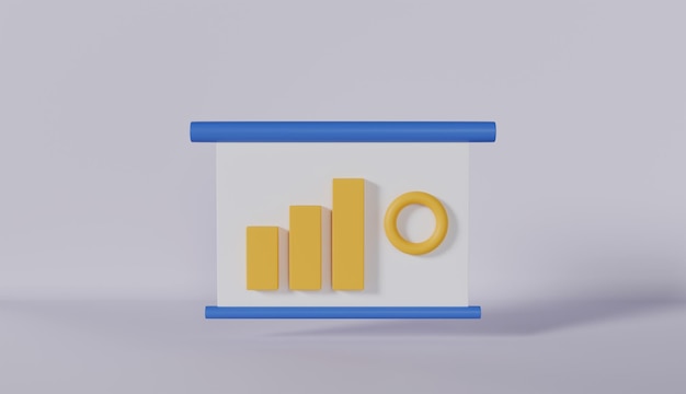 Un icono de gráfico de barras 3D ilustra el crecimiento del negocio y el éxito financiero