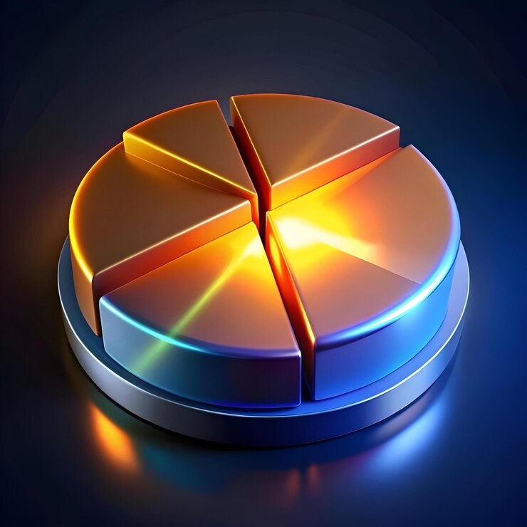 Foto un icono de gráfico de pastel 3d renderizado en un acabado de oro metálico que irradia luz y destaca su diseño segmentado