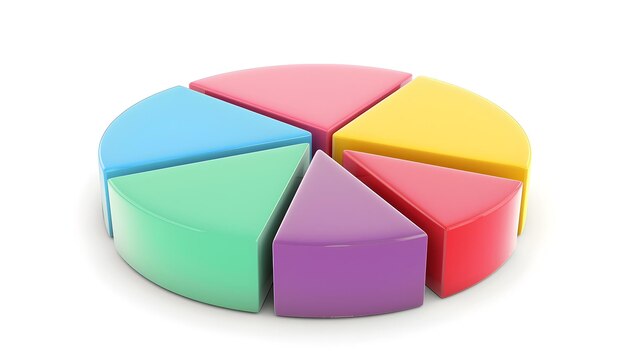 Icono de gráfico de pasteles 3D multicolor para la visualización de datos estadísticos