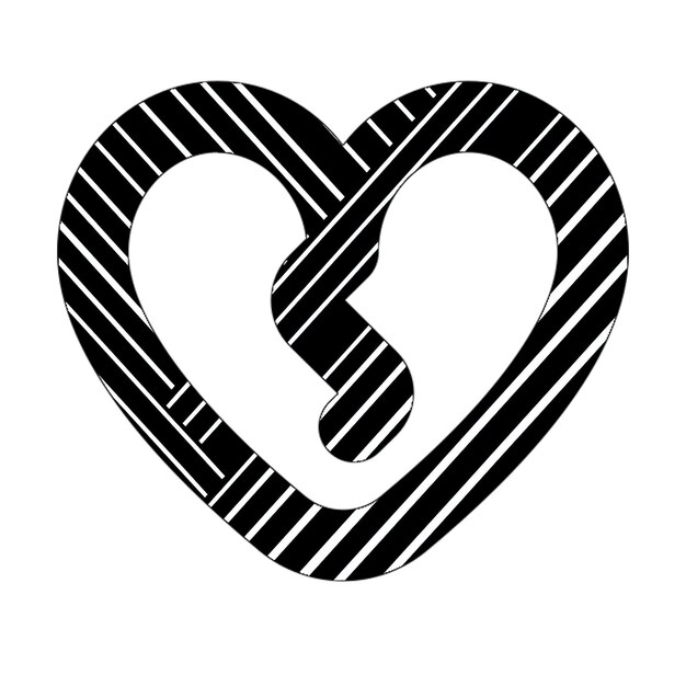 Foto icono de grieta de corazón líneas diagonales blancas y negras