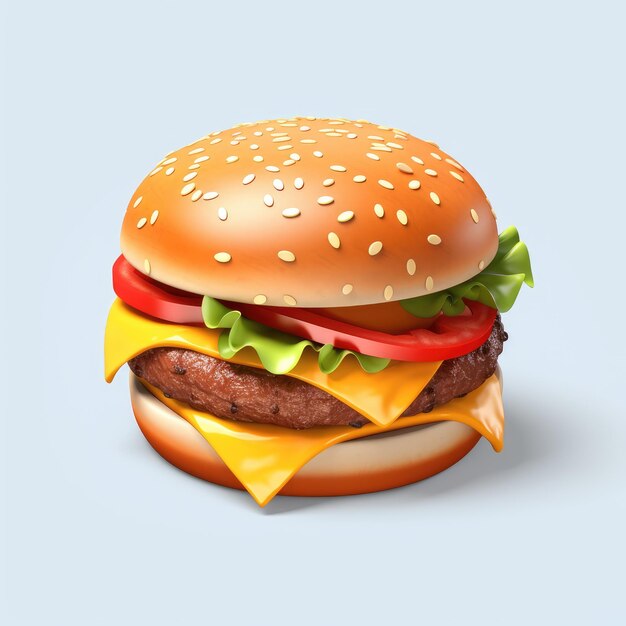 Icono de hamburguesa en 3D sobre fondo blanco