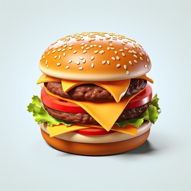 Icono de hamburguesa en 3D sobre fondo blanco