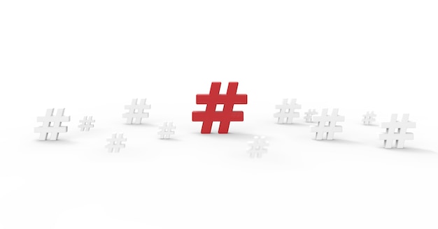 Icono de hashtag aislado sobre fondo blanco Ilustración 3D.