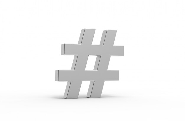 Icono de hashtag de plata. Ilustración 3D.