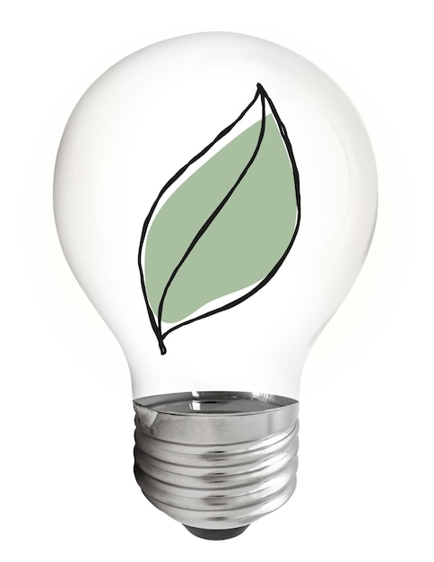 Icono de hoja png pegatina de bombilla concepto de medio ambiente de energía sostenible fondo transparente