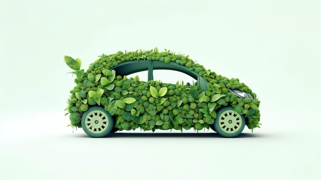 Icono de hoja verde de coche eléctrico sobre fondo blanco Diseño de concepto de protección del medio ambiente