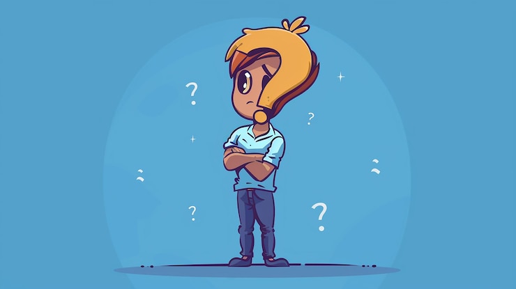 Foto icono del hombre de negocios minimalista con el signo de pregunta reflexionando