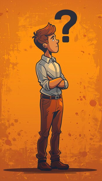 Icono del hombre de negocios minimalista con el signo de pregunta reflexionando