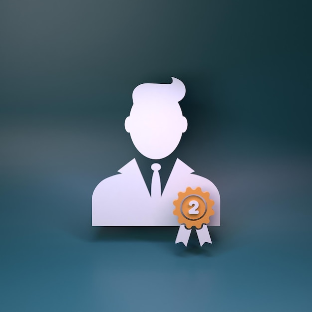 Icono de hombre de negocios y símbolo de premio de la victoria con cintas de representación 3d