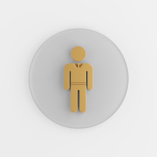 Icono de hombre de oro en traje silueta plana. Representación 3d botón de llave redonda gris, elemento de interfaz ui ux.