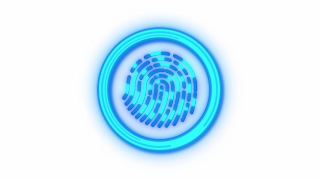 Icono de huella digital azul con interfaz digital aislada sobre fondo blanco