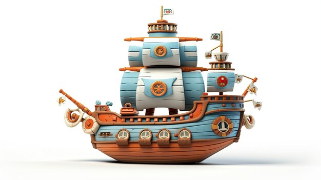 Icono de ilustración del modelo de personaje de la nave 3D aislado en fondo blanco