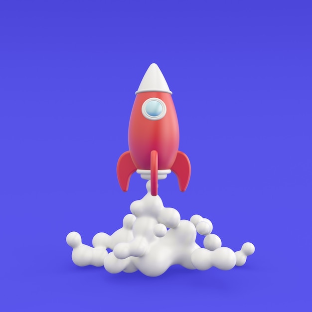 Icono de ilustración de renderizado 3D de cohete volador Concepto de inicio de negocios Diseño de moda moderno