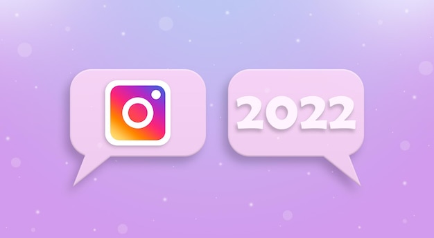 Icono de instagram y año nuevo 2022 en el bocadillo de diálogo 3d