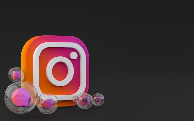 El icono de Instagram en la pantalla del teléfono inteligente o móvil y las reacciones de Instagram aman el render 3d