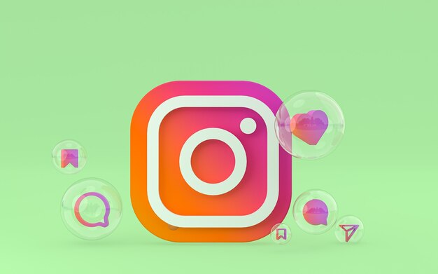 El icono de Instagram en la pantalla del teléfono inteligente o móvil y las reacciones de Instagram aman el render 3d