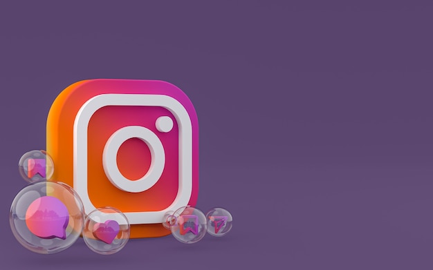 Icono de Instagram en la pantalla del teléfono inteligente o móvil y reacciones de Instagram amor render